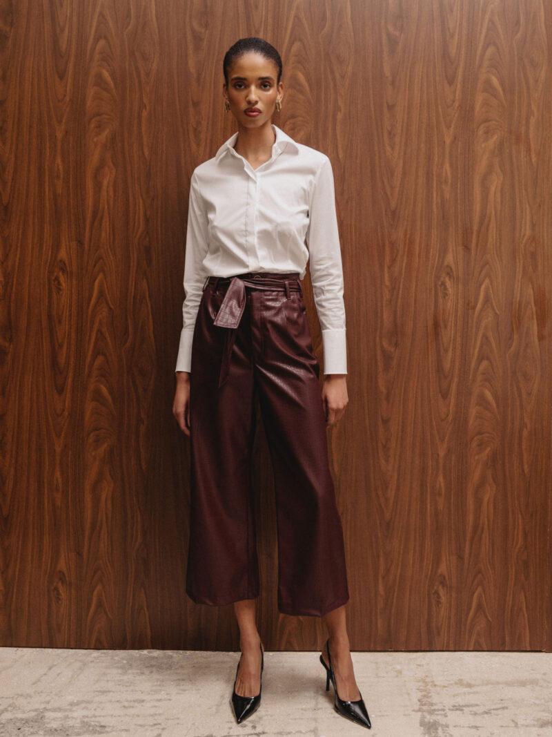 Crop παντελόνι μπορντώ δερματίνη