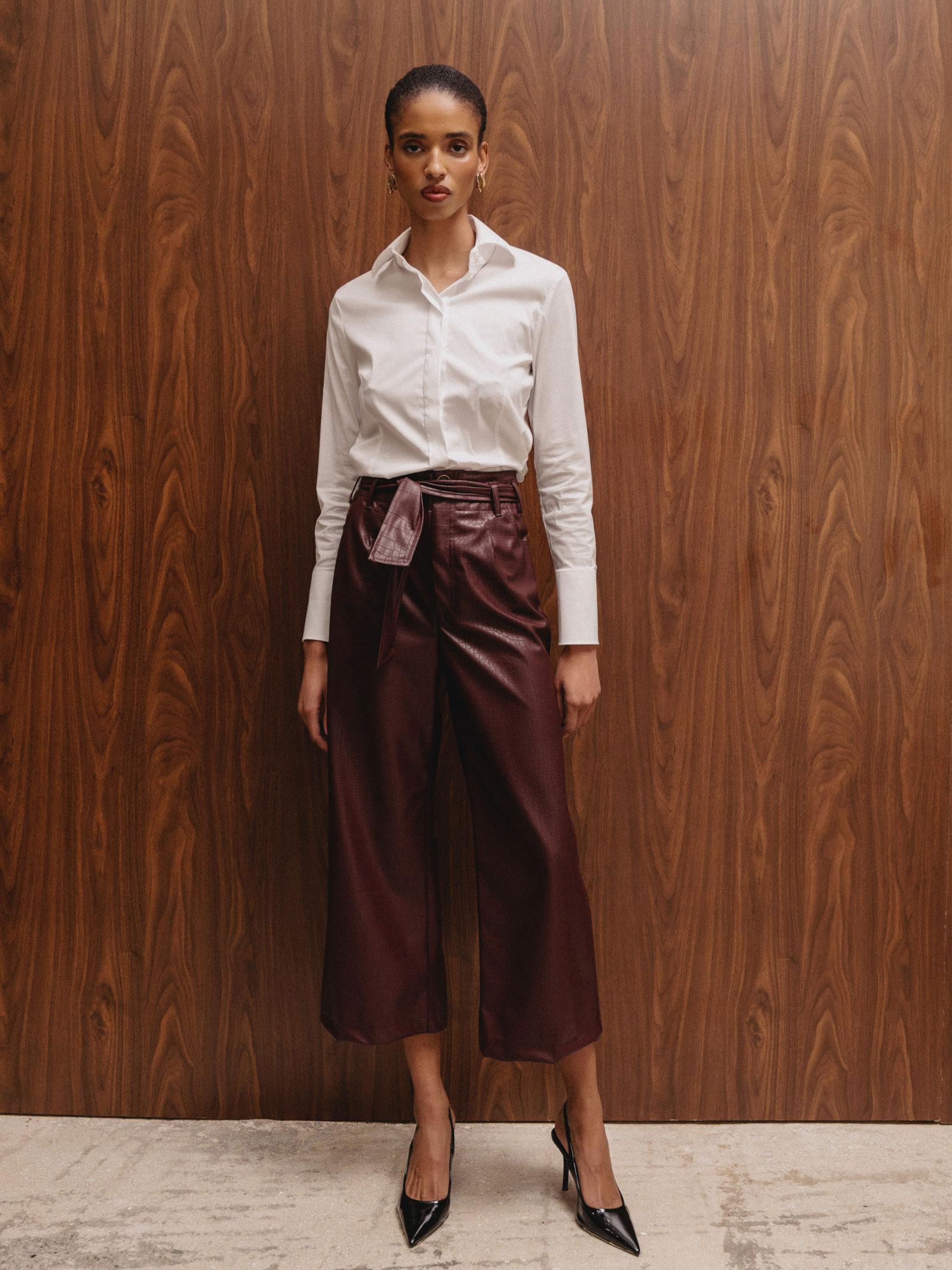 Crop παντελόνι μπορντώ δερματίνη